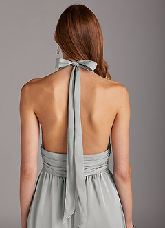 Azazie Oli Final Sale Silver Pleated Stretch Satin Jumpsuit image5