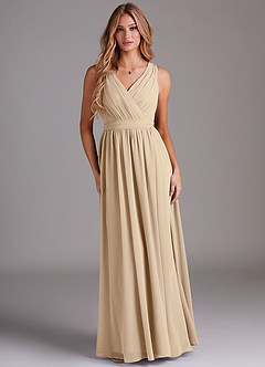 Azazie Kingsley Bridesmaid Dresses Champagne A-Line Lace Chiffon Dress image1