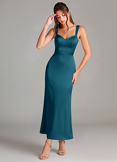 Azazie Denice Brautjungfernkleider Etui Plissee Stretch-Satin Kleid Tintenblau image1