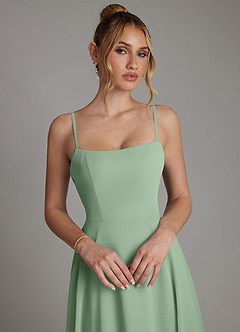 Azazie Elita Vente finale Robe Trapèze en Mousseline de soie Plissée Matcha image3