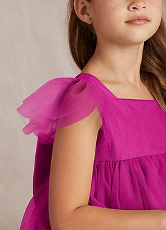 Azazie Kalio Flower Girl Dresses Fuchsia A-Line with Sleeves Tulle Dress image3