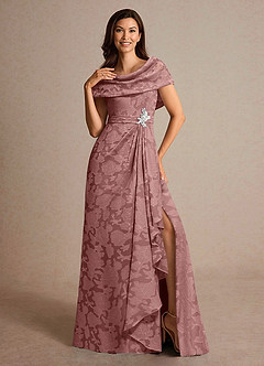 Azazie Branford vestidos de madre de la novia Vestido de Rosa Polvorienta de Devorado Floral de Corte En A con Plisado image5