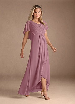 Azazie Eliza Kleider für die Brautmutter A-Linie V-Hals Gefaltet Chiffon Kleid Vintage Mauve image2