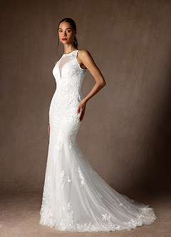Azazie Sheila Wedding Dresses Diamond White Mermaid Sequins Tulle Dress image3