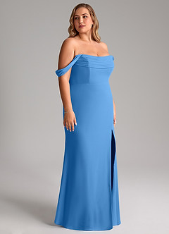 Azazie Saige Vestidos de damas de honor Vestido de Azul Grisaceo de Gasa de Corte en A Convertible con Vestidos sin tirantes image12