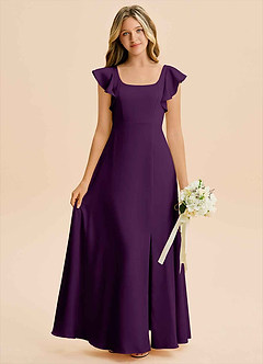 Azazie Bondi Junior Abito A-Line in Raso Elasticizzato Spacco Laterale Uva image1