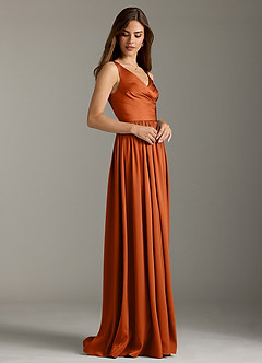 Azazie Keyla Bridesmaid Dresses Burnt Orange A-Line Pleated Stretch Satin Dress image5
