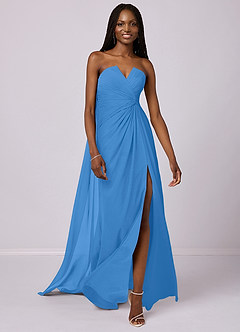 Barbie ♥ Azazie Venta Final Vestido de Azul Grisaceo de Gasa de Corte Sirena Convertible con Sin tirantes image6