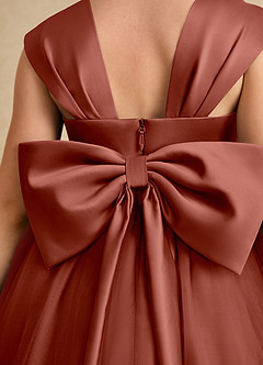 Azazie Chickadee Blumenmädchenkleider Ballkleid Herzausschnitt Matte Satin Kleid Rotbraun image6