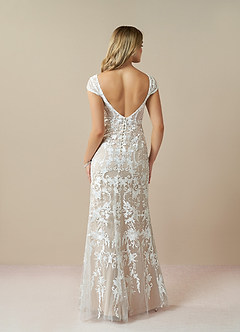 Azazie Devonna Wedding Dresses Diamond White Nude Sheath V-Neck Sequins Lace Dress image3