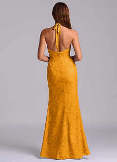 Azazie Valerie Abiti da Damigella Abito Sirena in Burnout Floreale Plissettato Caramello image7