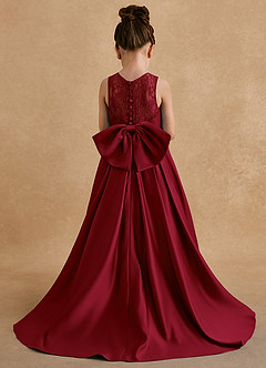 Azazie Sammy Flower Girl Dresses Burgundy A-Line Lace Matte Satin Dress image3