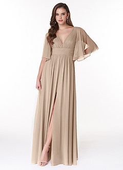Azazie Temeka Robes de demoiselle d'honneur Robe Trapèze en Mousseline de soie Rayé Taupe image5