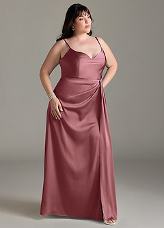 Azazie Brielle Robes de demoiselle d'honneur Robe Trapèze en Satin extensible Bretelles spaghetti Améthyste image9