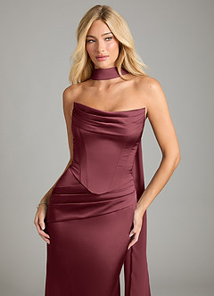 Azazie Sorrel Bridesmaid Dresses Merlot Mermaid Strapless Stretch Satin Convertible Dress image7