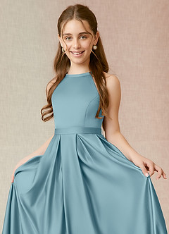 Azazie Arianthe Junior Moody Blue A-Line with Pockets Matte Satin Dress image10
