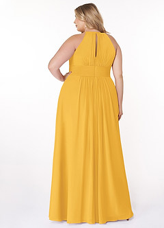 Azazie Bonnie Bridesmaid Dresses Marigold A-Line Keyhole Ruched Chiffon Dress image7