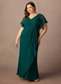 Azazie Song Mother of the Bride Dresses Pine Mermaid V-Neck Pleated Stretch Chiffon Dress image8
