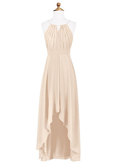 Azazie Oaklynn Junior Robe Trapèze en Mousseline de soie Plissée Albâtre Blanc image6