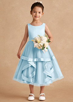 Azazie Posy Flower Girl Dresses Sky Blue A-Line Beaded Tulle Dress image4