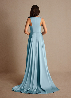 Azazie Niles Mother of the Bride Dresses Moody Blue A-Line Trains Stretch Satin Dress image4
