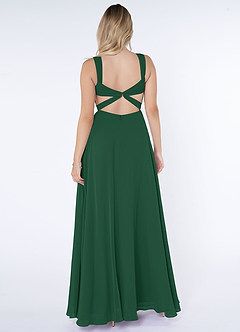 Azazie Nahrin Bridesmaid Dresses Dark Green A-Line V-Neck Pleated Chiffon Dress image2