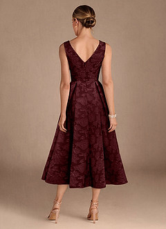 Azazie Fulton Mother of the Bride Dresses Cabernet A-Line Pleated Floral Burnout Dress image3
