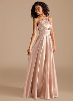 Azazie Charlize Bridesmaid Dresses English Rose A-Line One Shoulder Metallic Satin Dress image6