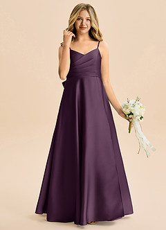 Azazie Rumi Junior Linia A Pofałdowany Satyna elastyczna Długość podłogi Młodsza druhna Sukienka image4