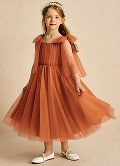 Azazie Dori vestidos de niña de las flores Vestido de Canela de Tul de Corte En A con Volante image5
