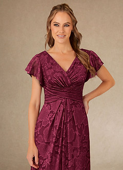 Azazie Vera Mother of the Bride Dresses Burgundy A-Line Pleated Floral Burnout Dress image5