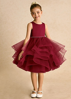 Azazie Tinie Flower Girl Dresses Burgundy Ball-Gown Bow Tulle Dress image3