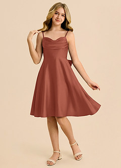 Azazie Bear Junior Auburn A-Line Sweetheart Neckline Stretch Satin Dress image3