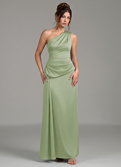 Azazie Zahira Robes de demoiselle d'honneur Robe Fourreau en Satin extensible Une épaule Vert Sauge image4