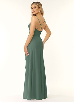 Azazie Naeem Bridesmaid Dresses Eucalyptus A-Line V-Neck Ruffle Chiffon Dress image4