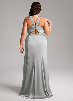 Azazie Rue Bridesmaid Dresses Silver A-Line Pleated Stretch Satin Dress image9