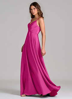 Azazie Amani Robes de demoiselle d'honneur Robe Trapèze en Satin extensible Plissée Fuchsia image3