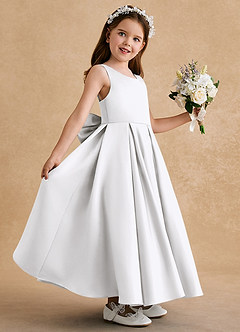 Azazie Honey Bear Flower Girl Dresses White A-Line Pleated Matte Satin Dress image5