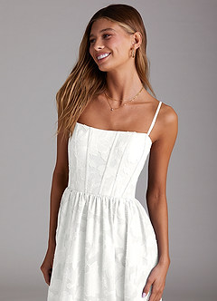 Azazie Delphina Bridesmaid Dresses White A-Line Strapless Floral Burnout Convertible Dress image2