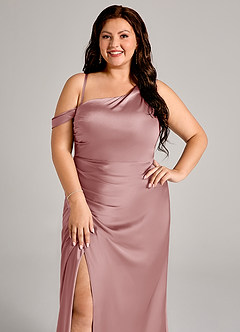 Azazie Madelyn Jurken voor bruidsmeisjes Converteerbaar Jurk van Stretch Satijn met Zeemeermin One-Shoulder Stoffige Roos image11