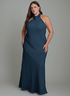 Azazie Velli Bridesmaid Dresses Dark Navy Mermaid High Neck Chiffon Dress image8