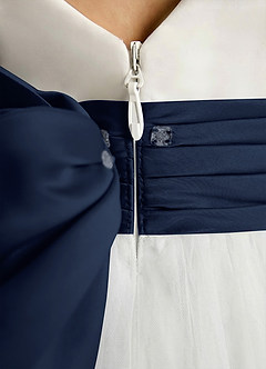 Azazie Sosie Blumenmädchenkleider A-Linie Plissee Tüll Kleid Elfenbein Dunkles Marineblau image5
