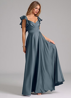 Azazie Leilani Bridesmaid Dresses Twilight A-Line Ruched Stretch Satin Dress image4