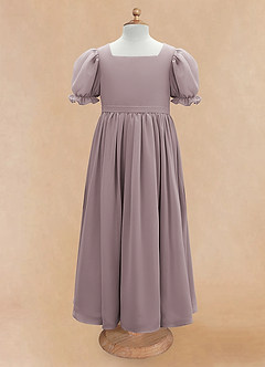 Azazie Joss Blumenmädchenkleider A-Linie mit ärmel Chiffon Kleid Dämmerung image5