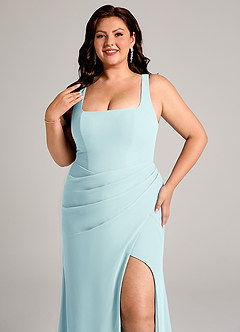 Azazie Mero Bridesmaid Dresses Sea Glass Sheath Pleated Chiffon Dress image14
