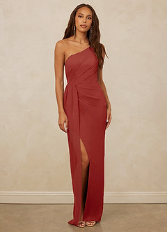 Christian Siriano Bridal for Azazie 1003 Brautjungfernkleider Etui One-Shoulder Chiffon Kleid Terrakotta image1