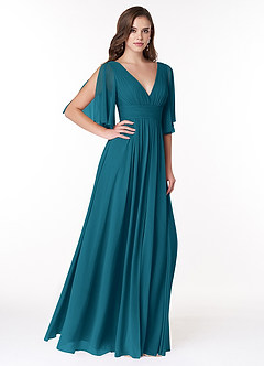 Azazie Temeka Bridesmaid Dresses Ink Blue A-Line Ruched Chiffon Dress image4