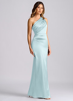 Azazie Akilah Bridesmaid Dresses Cloud Blue Mermaid One Shoulder Stretch Satin Dress image3