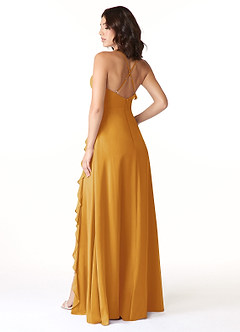 Azazie Tarni Abiti da Damigella Abito A-Line in Chiffon Caramello image2