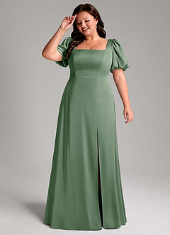 Azazie Fyona Bridesmaid Dresses Matcha A-Line Pleated Stretch Satin Dress image11